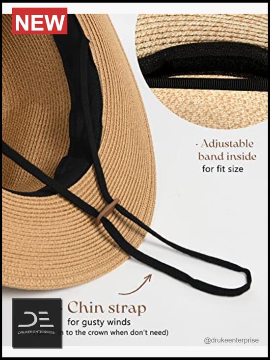 Wide Brim Straw Panama Fedora Hat UPF 50+ Sun Protection Beach Summer Hat for main image 4